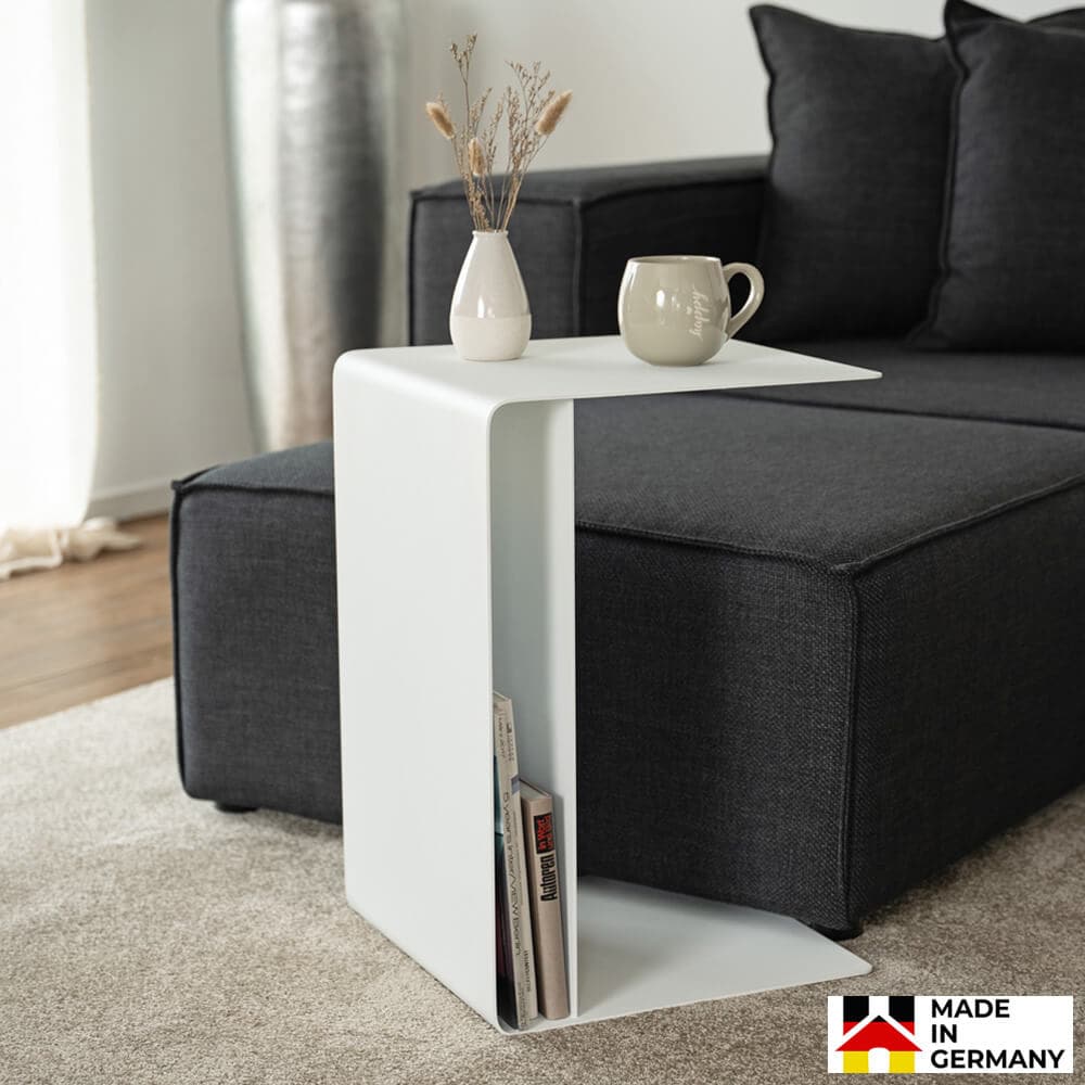 HOME DELUXE Beistelltisch aus Metall ZIMA - 58 x 38 cm Wei&szlig; Made in Germany - Bild 1