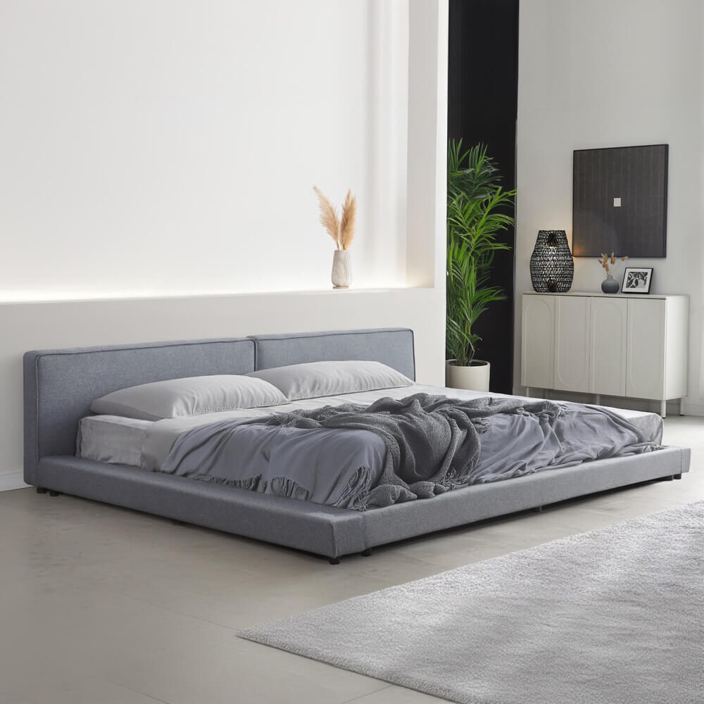 HOME DELUXE Bett mit Ablage GALAXIS - 270 x 200 cm Grau