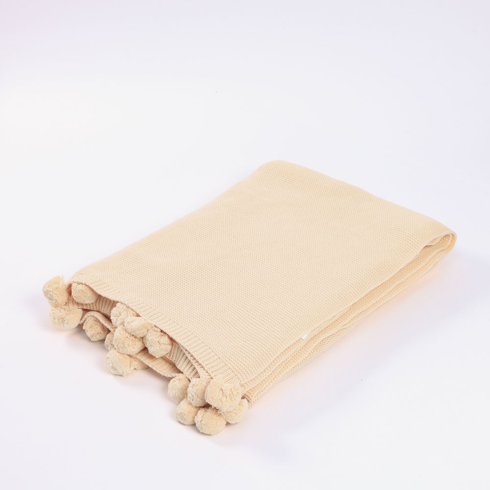 HOME DELUXE Baumwolldecke inkl. Pompoms ELIA Beige - 140 x 200 cm - Bild 1