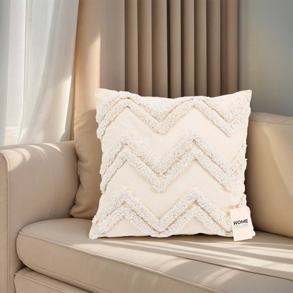 HOME DELUXE Getufteter Kissenbezug JARA Zickzack mit Kissenf&uuml;llung - Creme - Bild 1