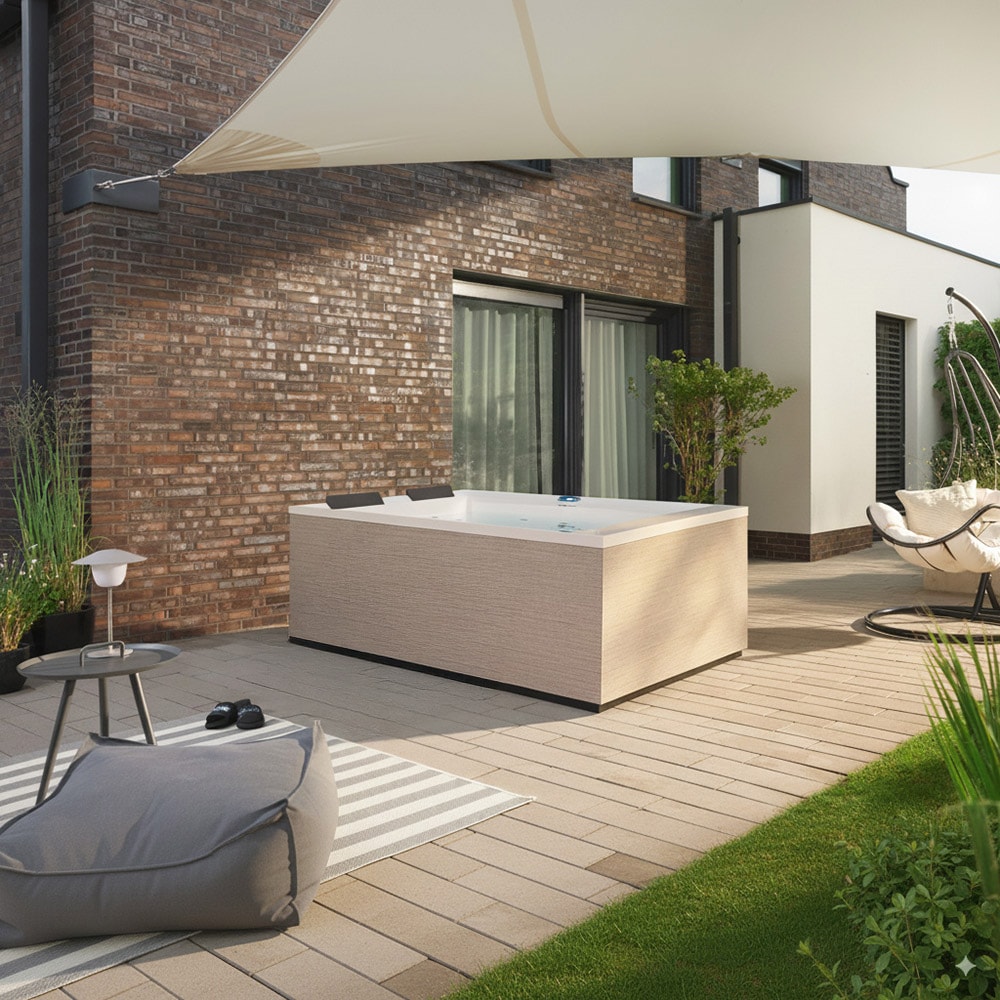 HOME DELUXE Outdoor Whirlpool NIMBUS mit Treppe und Thermoabdeckung - 190 x 140 cm f&uuml;r 2 Personen - Bild 1