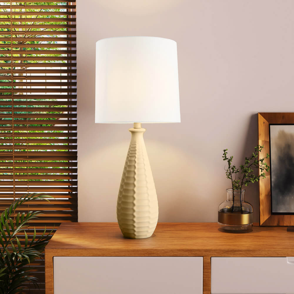 HOME DELUXE Gro&szlig;e Tischlampe mit Stoffschirm MELVA - Wei&szlig; - Bild 1