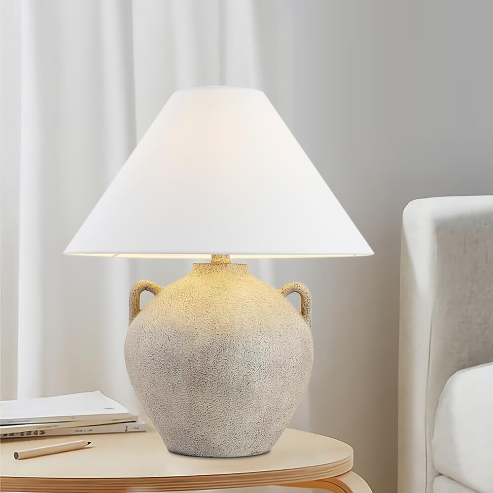 HOME DELUXE Große Tischlampe in Steinoptik RITA - Weiß