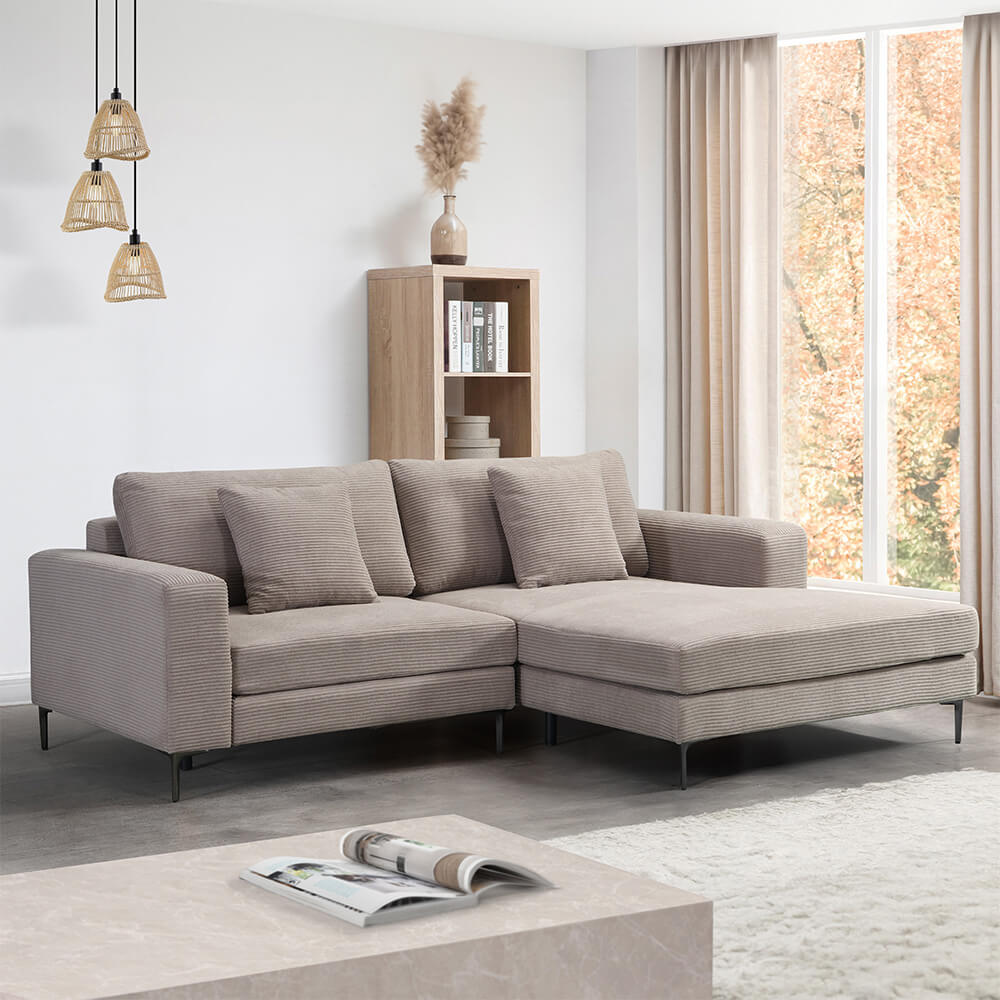 HOME DELUXE Sofa BELLANO M - 238 x 188 cm Rechts Cord Beige - Bild 1