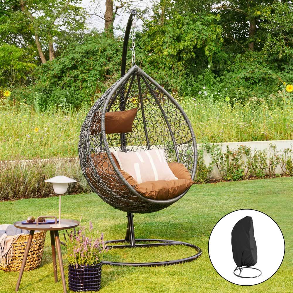 Polyrattan H&auml;ngesessel mit Regenabdeckung CIELO - Grau/Braun - Bild 1