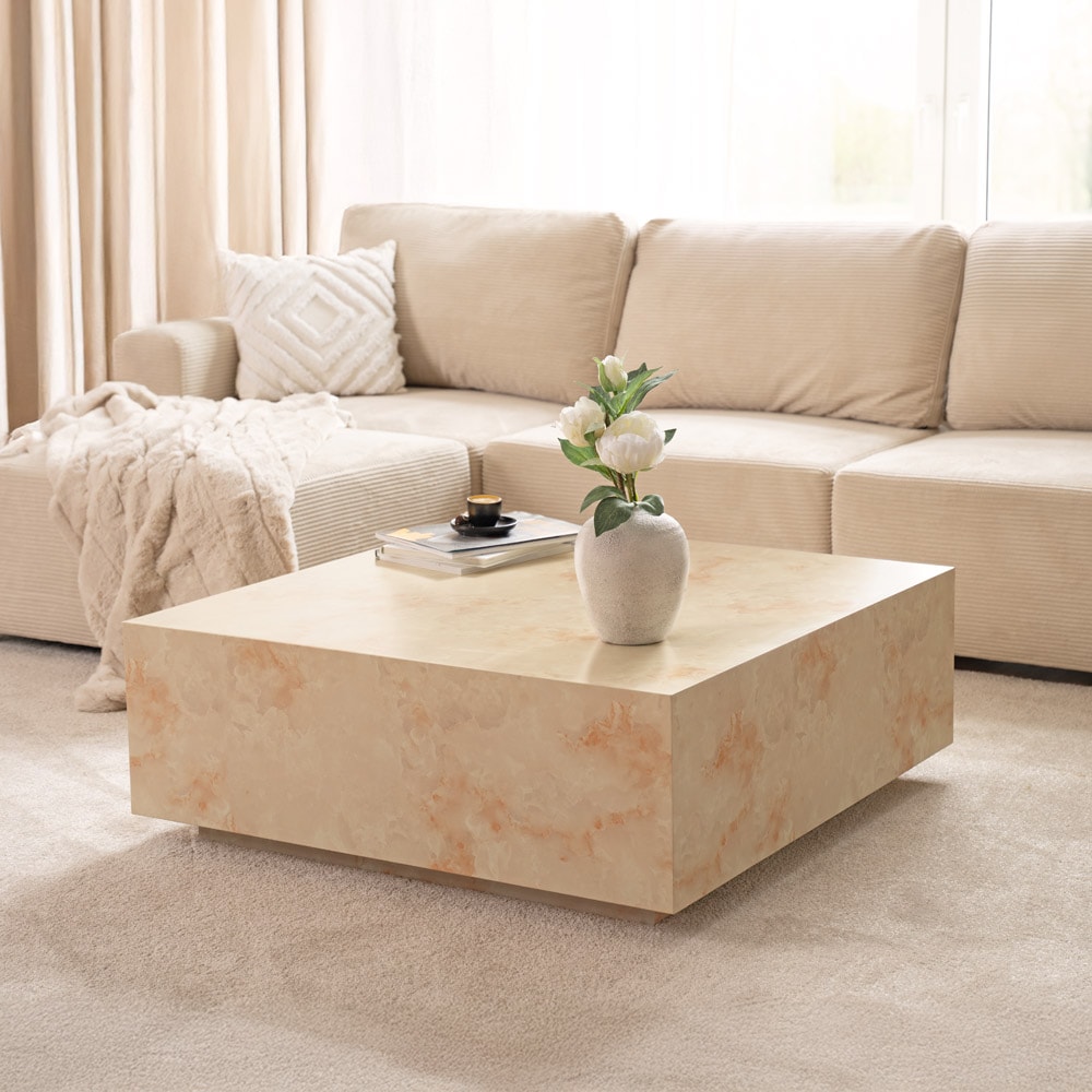 HOME DELUXE Couchtisch Marmor AMIRI XL - 95 x 95 cm Sandstein