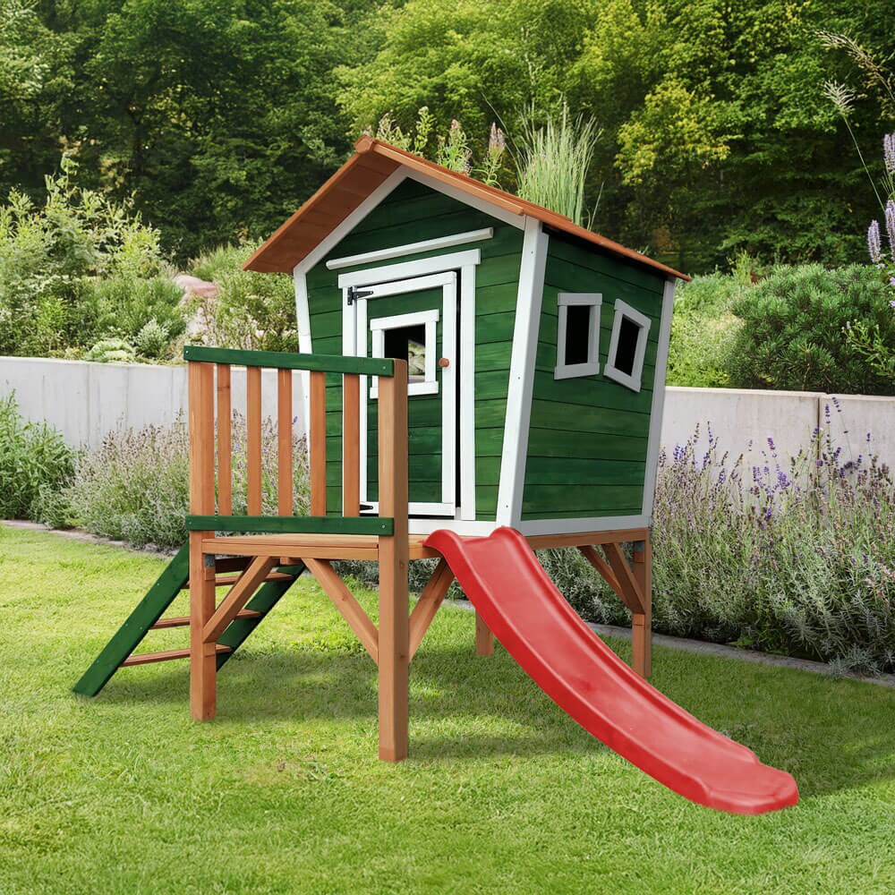 HOME DELUXE Spielhaus auf Stelzen PINO inkl. Rutsche - Grün