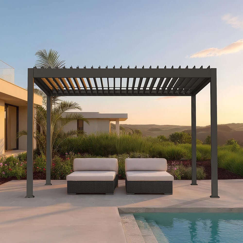 HOME DELUXE Elektrischer Lamellenpavillon aus Aluminium FAYLA Anthrazit - 407 x 297 x 250 cm - Bild 1