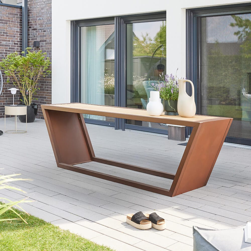 HOME DELUXE Sitzgarnitur aus Stahl KOBON Braun - Made in Germany - 1 x Bank + 1 x Tisch - Bild 1