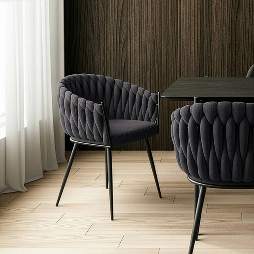 HOME DELUXE Esszimmerstuhl gewebt AYLA - 7er Set Dunkelgrau