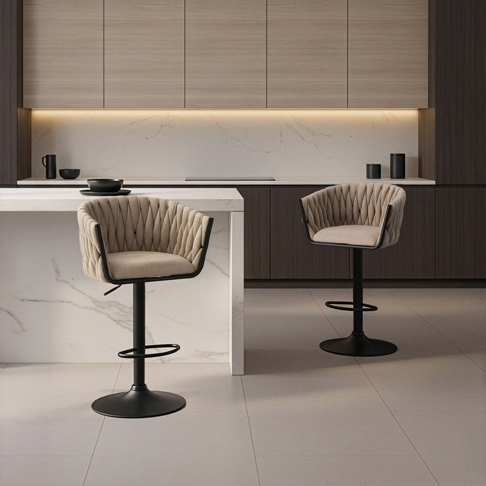 HOME DELUXE Barhocker h&ouml;henverstellbar gewebt SAMIR - 1er Set Beige - Bild 1