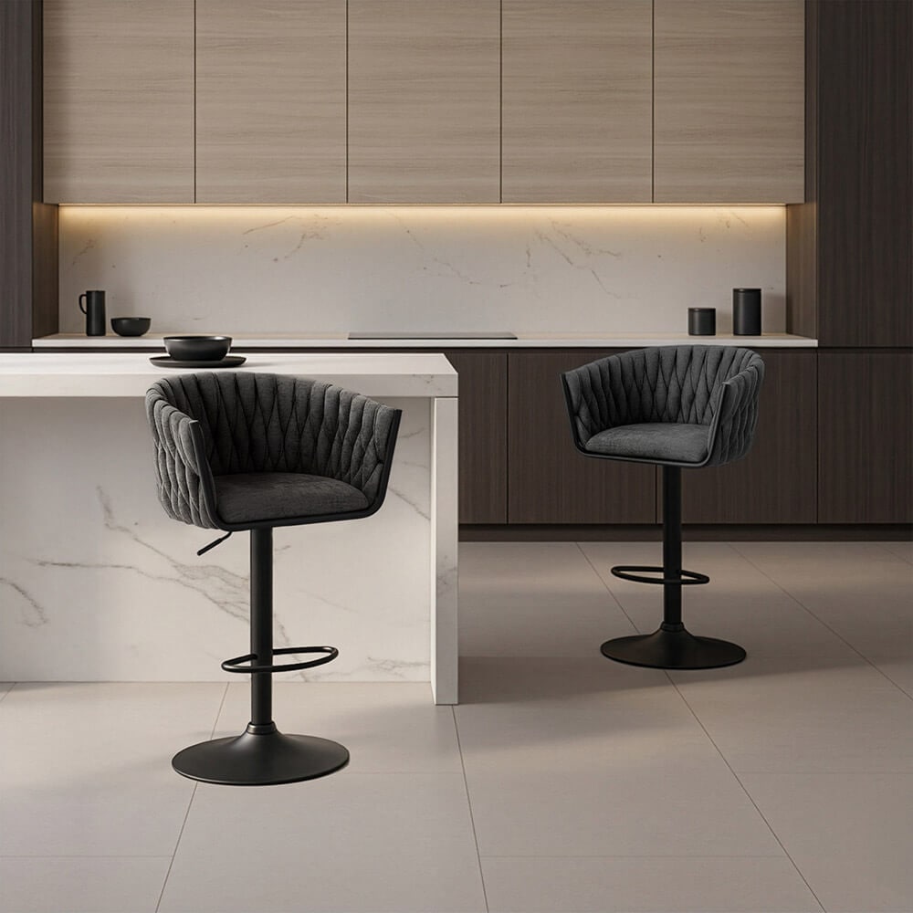 HOME DELUXE Barhocker höhenverstellbar gewebt SAMIR - 2er Set Dunkelgrau