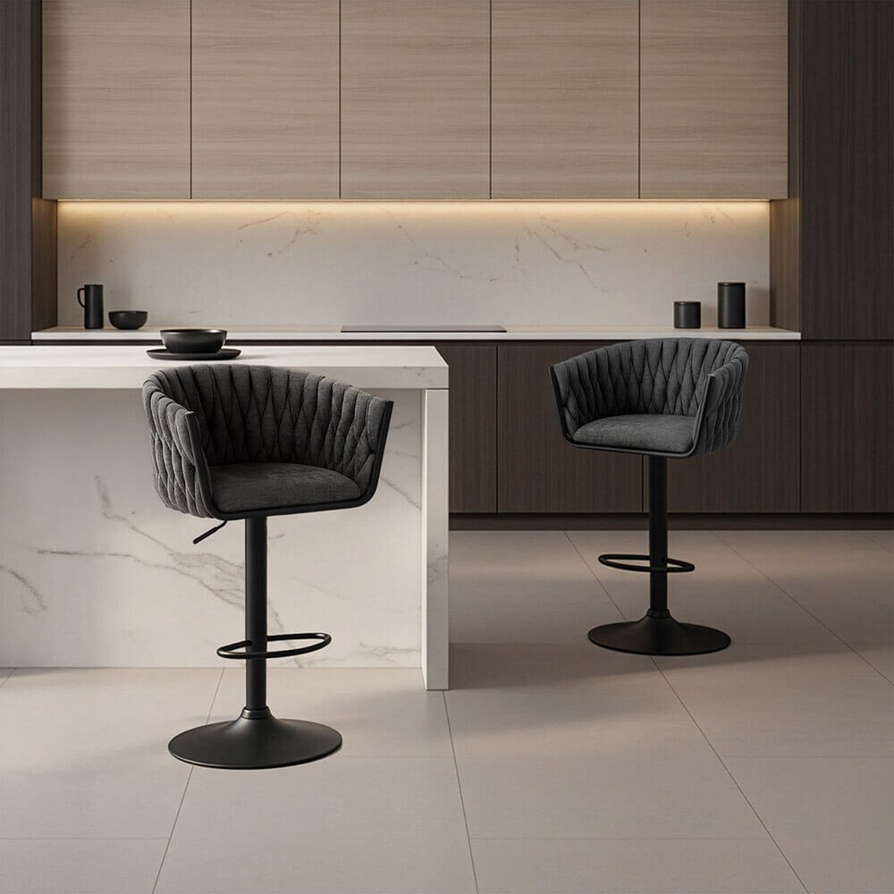 HOME DELUXE Barhocker höhenverstellbar gewebt SAMIR - 3er Set Dunkelgrau