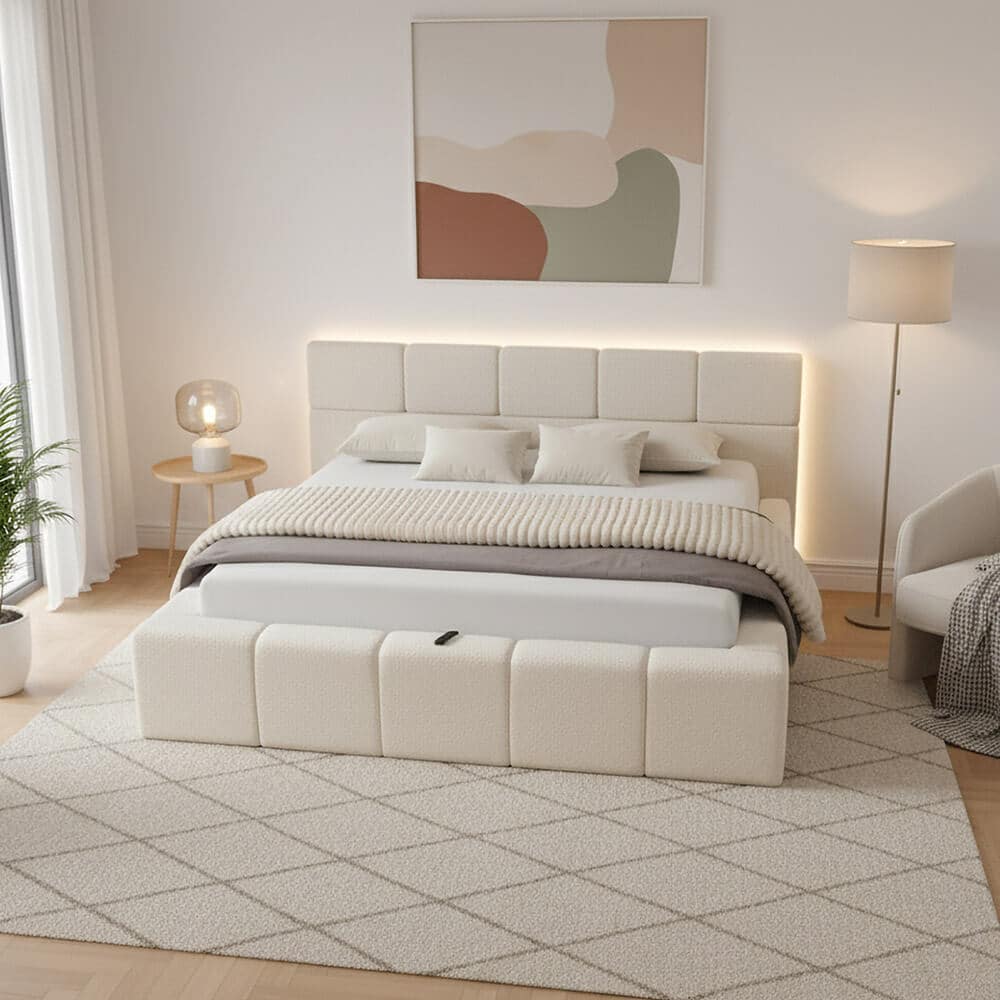 HOME DELUXE LED Bett aus Teddy-Stoff inkl. Stauraum GALA &ndash; Beige, 160 x 200 cm - Bild 1