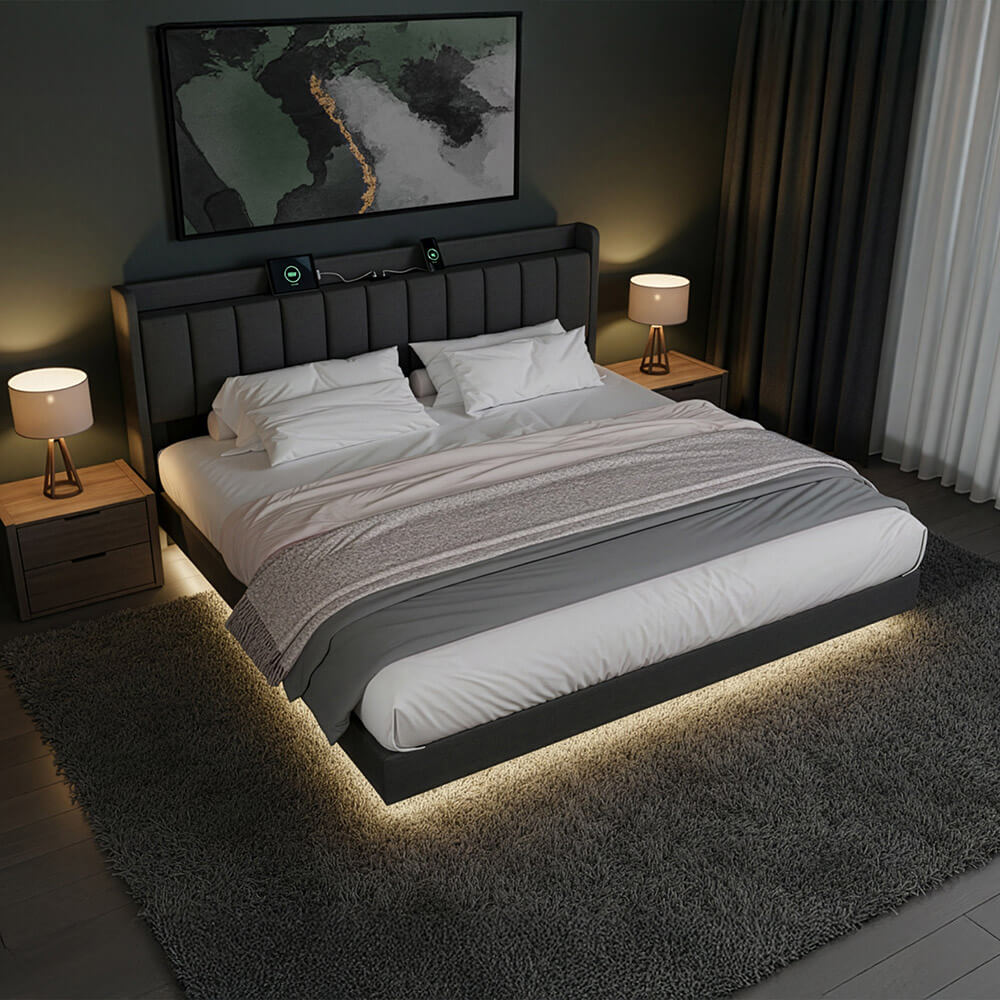 HOME DELUXE LED Bett MELURA  inkl. Matratze Dunkelgrau - 140 x 200 cm - Bild 1