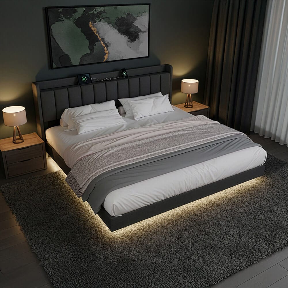 HOME DELUXE LED Bett MELURA  inkl. Matratze Dunkelgrau - 180 x 200 cm - Bild 1