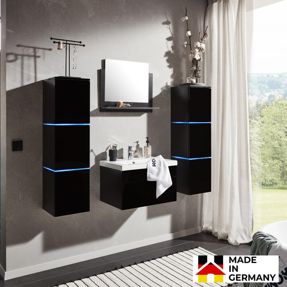 HOME DELUXE Badmöbel Komplettset WANGEROOGE XL - Schwarz Made in Germany