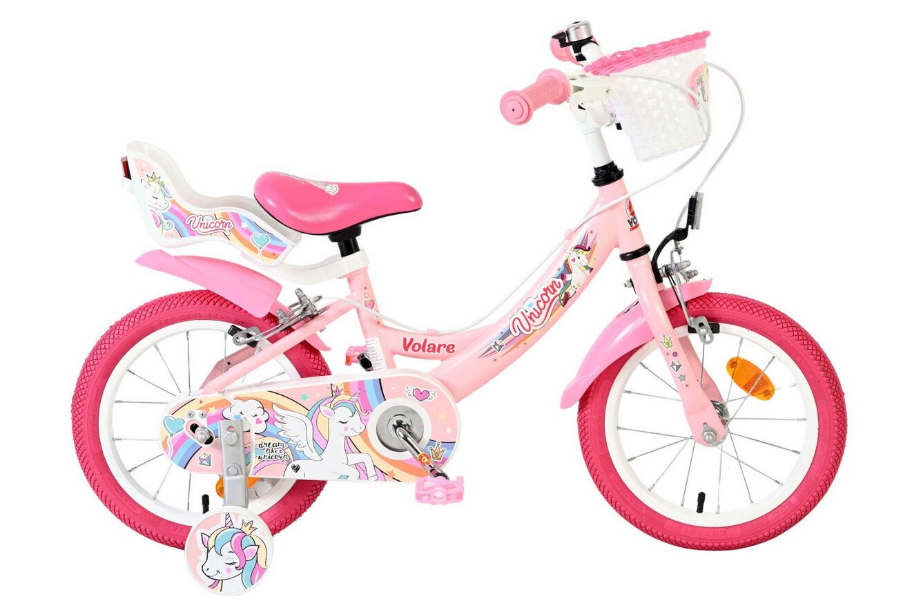 VOLARE Kinderfahrrad Unicorn 14 Zoll ohne Rücktrittbremse, rosa