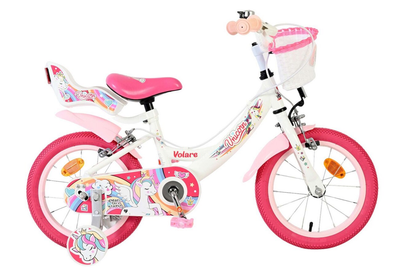 VOLARE Kinderfahrrad Unicorn 14 Zoll ohne Rücktrittbremse, weiß