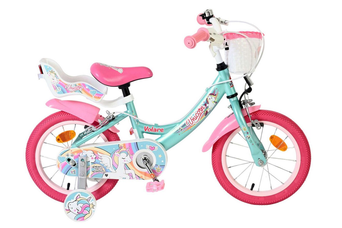 VOLARE Kinderfahrrad Unicorn 14 Zoll ohne Rücktrittbremse, grün