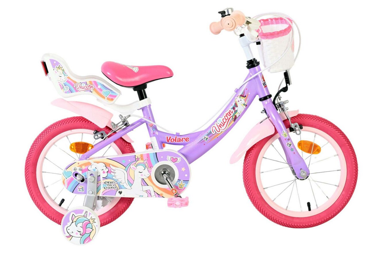 VOLARE Kinderfahrrad Unicorn 14 Zoll ohne Rücktrittbremse, lila