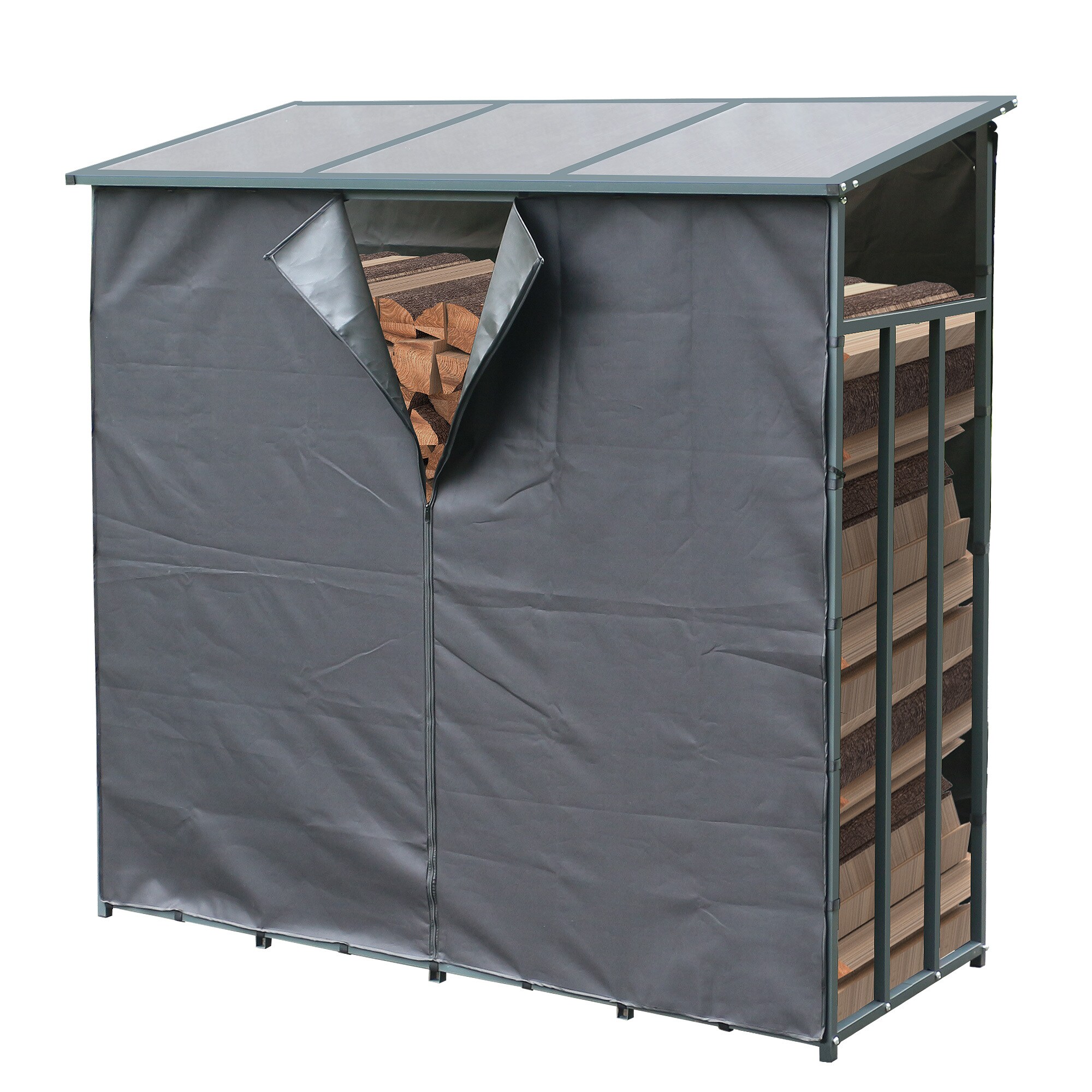 Grasekamp Kaminholzregal Metall 2,3 m&sup3; mit  Wetterschutz 185x70x185cm Stapelhilfe  Aussen Garten Kaminholzlager Grau - Bild 1