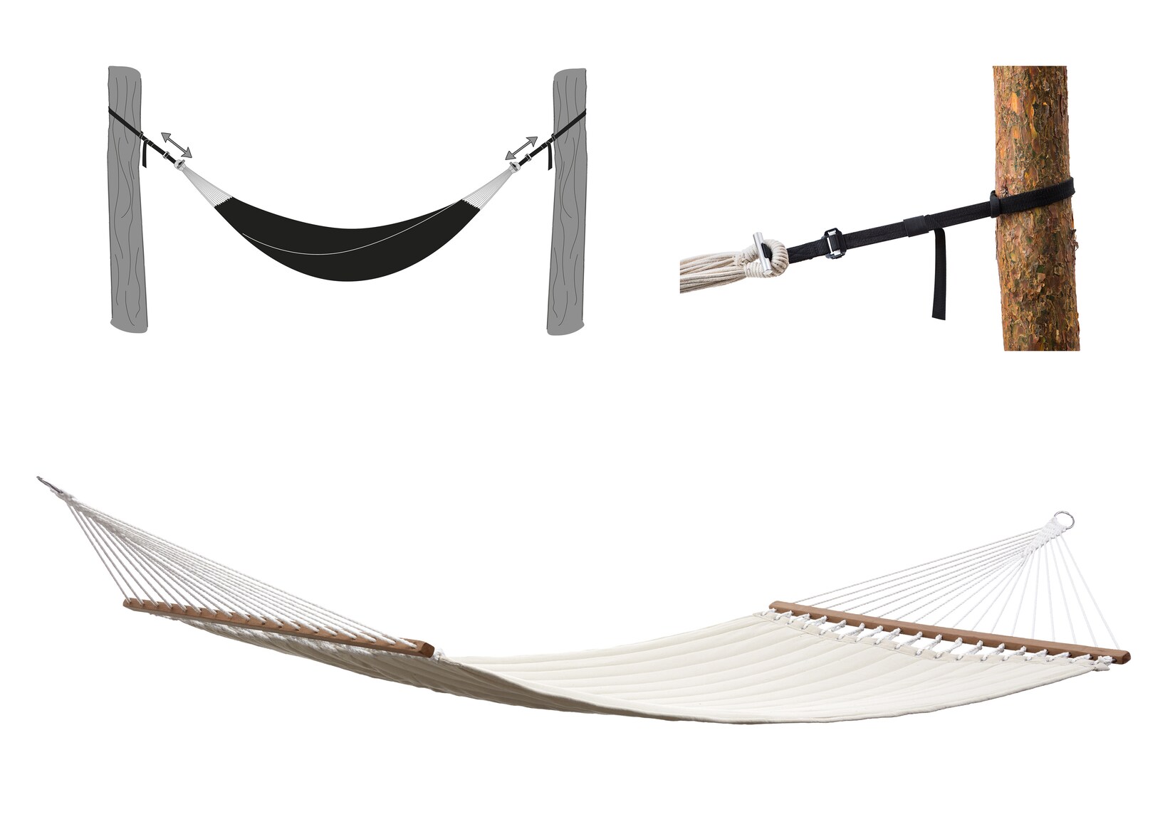 Grasekamp Stabhängematte 200 x 140 cm gepolstert  Beige mit Befestigungsgurten 160 Kg  Hängematte Hammock Mehrpersonen | 04001827482488