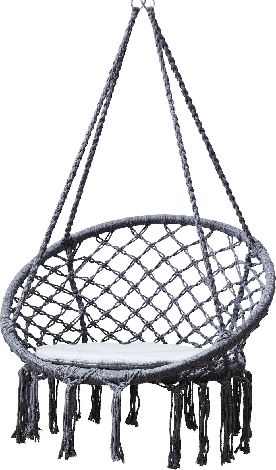 Grasekamp Hängesessel zum Aufhängen mit rundem  Sitzkissen Grau Belastbarkeit max. 100  kg Schwebesessel