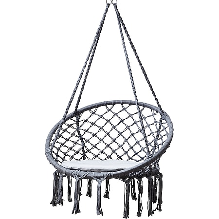 Grasekamp Hängesessel zum Aufhängen mit rundem  Sitzkissen Grau Belastbarkeit max. 100  kg Schwebesessel - Bild 1