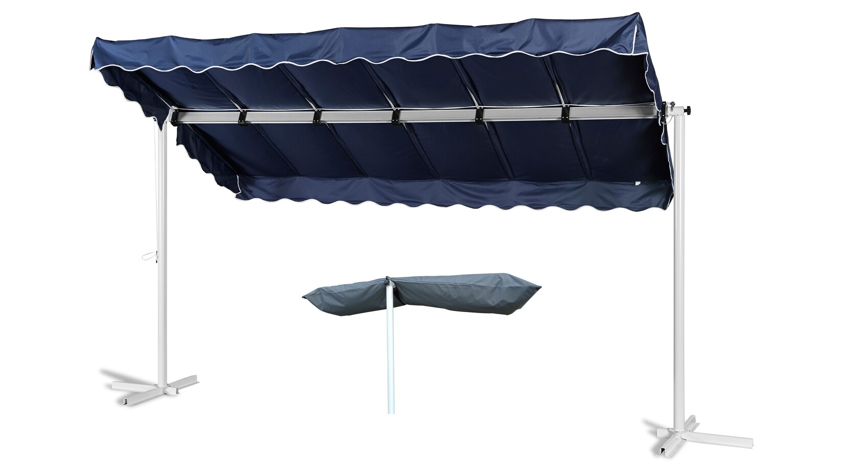 Standmarkise Dubai Blau 375x225cm mit  Schutzhülle Terrassenüberdachung  Raffmarkise Mobile Markise Ziehharmonika
