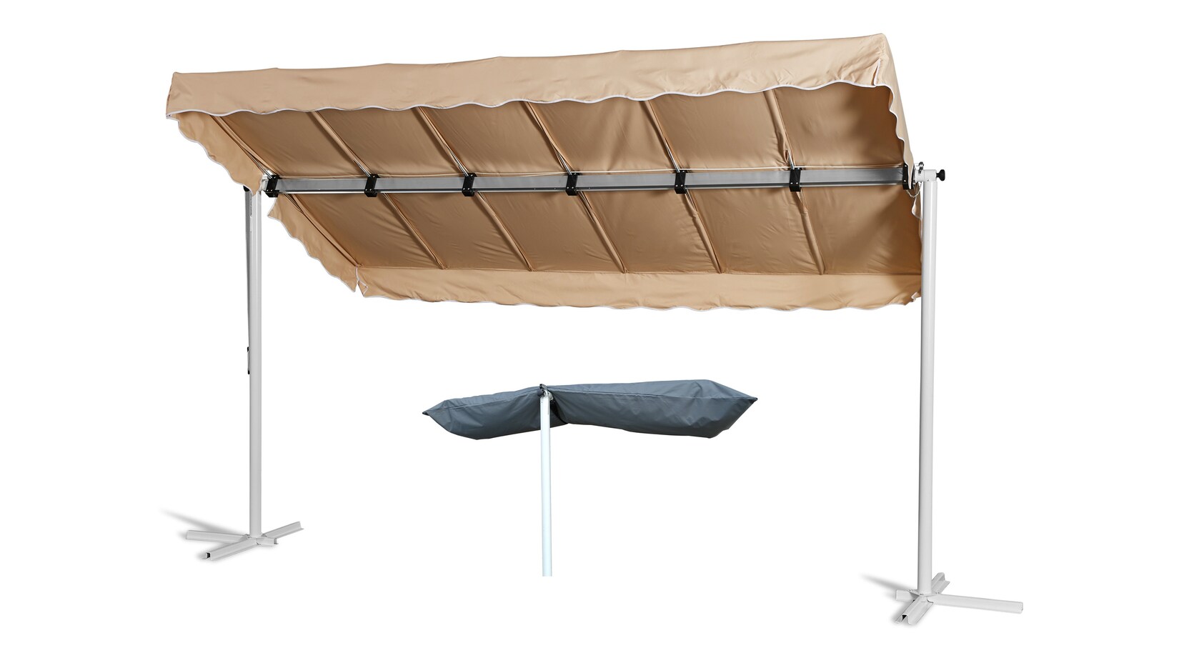 Standmarkise Dubai Beige 375x225cm  mit Schutzhülle Terrassenüberdachung  Raffmarkise Mobile Markise Ziehharmonika