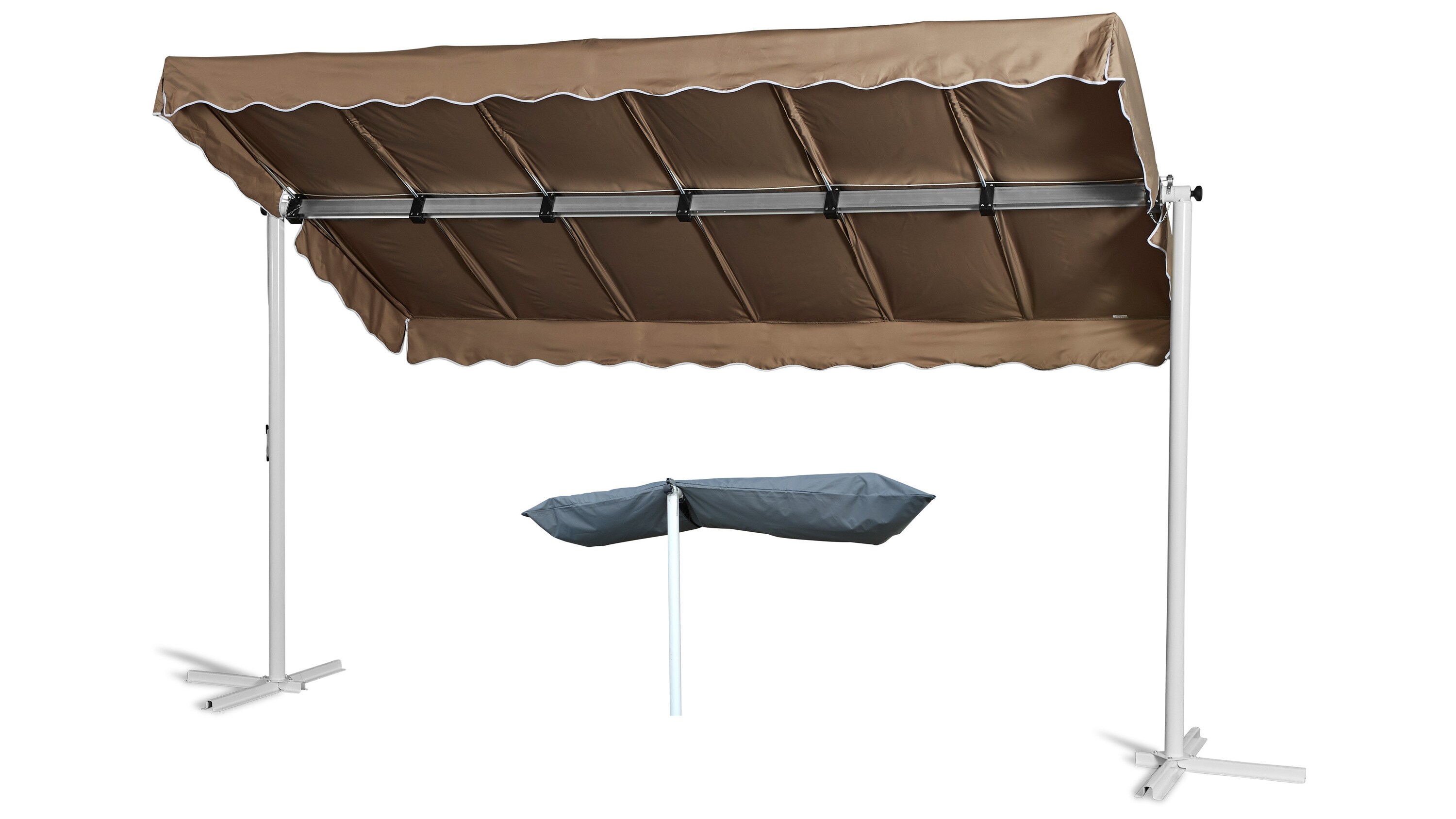 Grasekamp Standmarkise Dubai Taupe 375x225cm  mit Schutzh&uuml;lle Terrassen&uuml;berdachung  Raffmarkise Mobile Markise Ziehharmonika - Bild 1