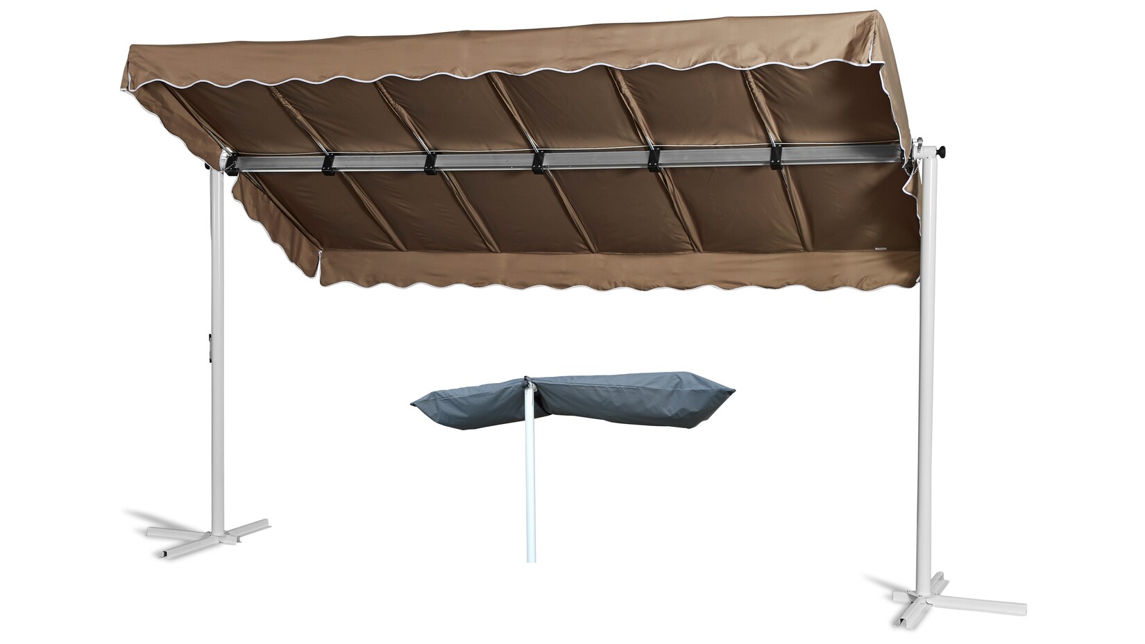 Standmarkise Dubai Taupe 375x225cm  mit Schutzhülle Terrassenüberdachung  Raffmarkise Mobile Markise Ziehharmonika