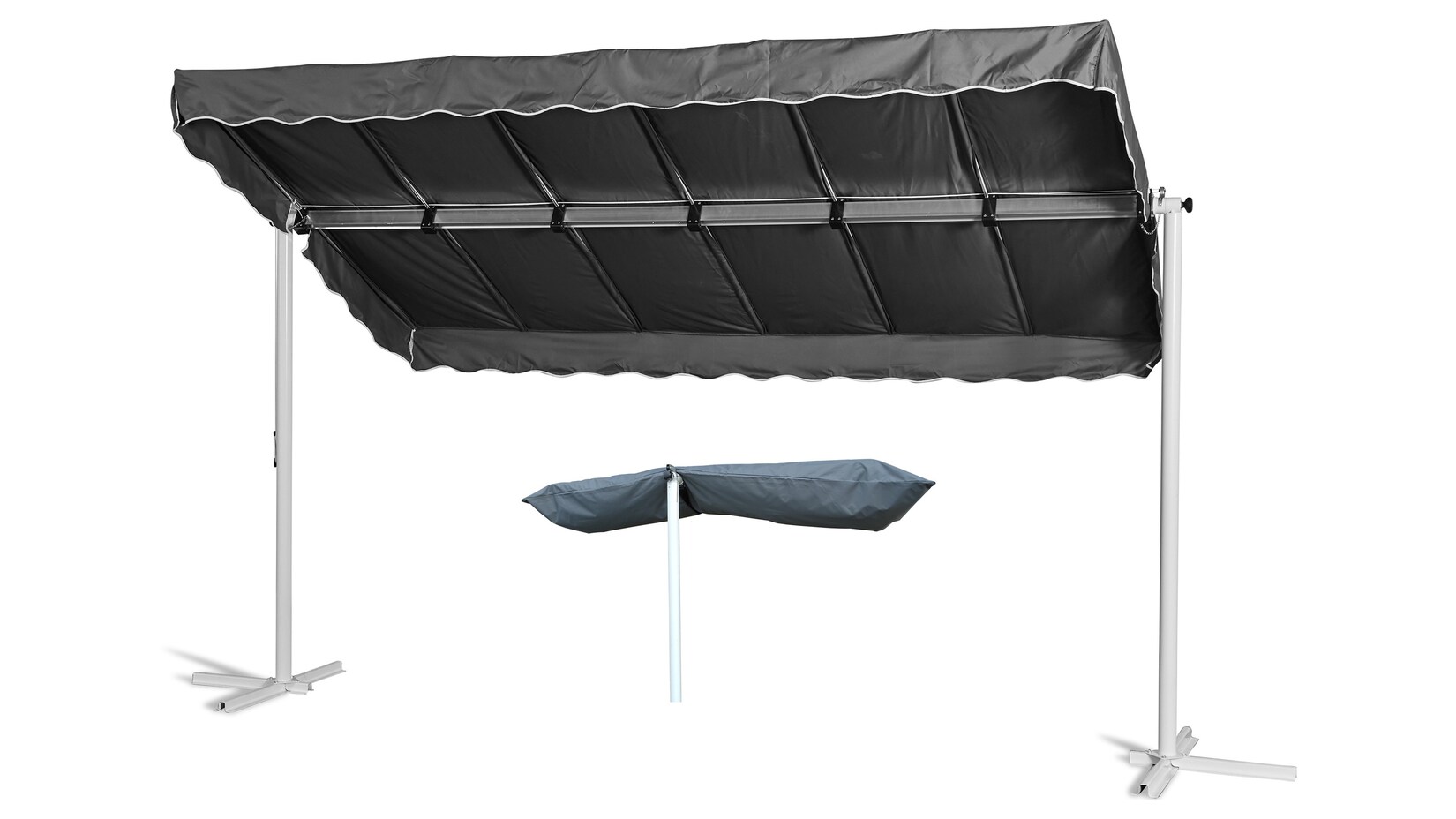 Standmarkise Dubai Grau 375x225cm mit  Schutzhülle Terrassenüberdachung  Raffmarkise Mobile Markise Ziehharmonika
