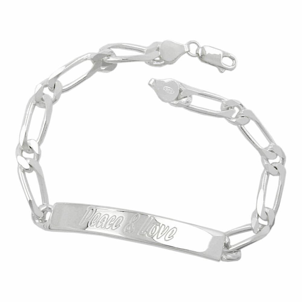 Gallay Schildarmband 6,5x2mm Figarokette Gravurplatte 45x7mm Peace & Love gl&auml;nzend Silber 925 21cm - Bild 1