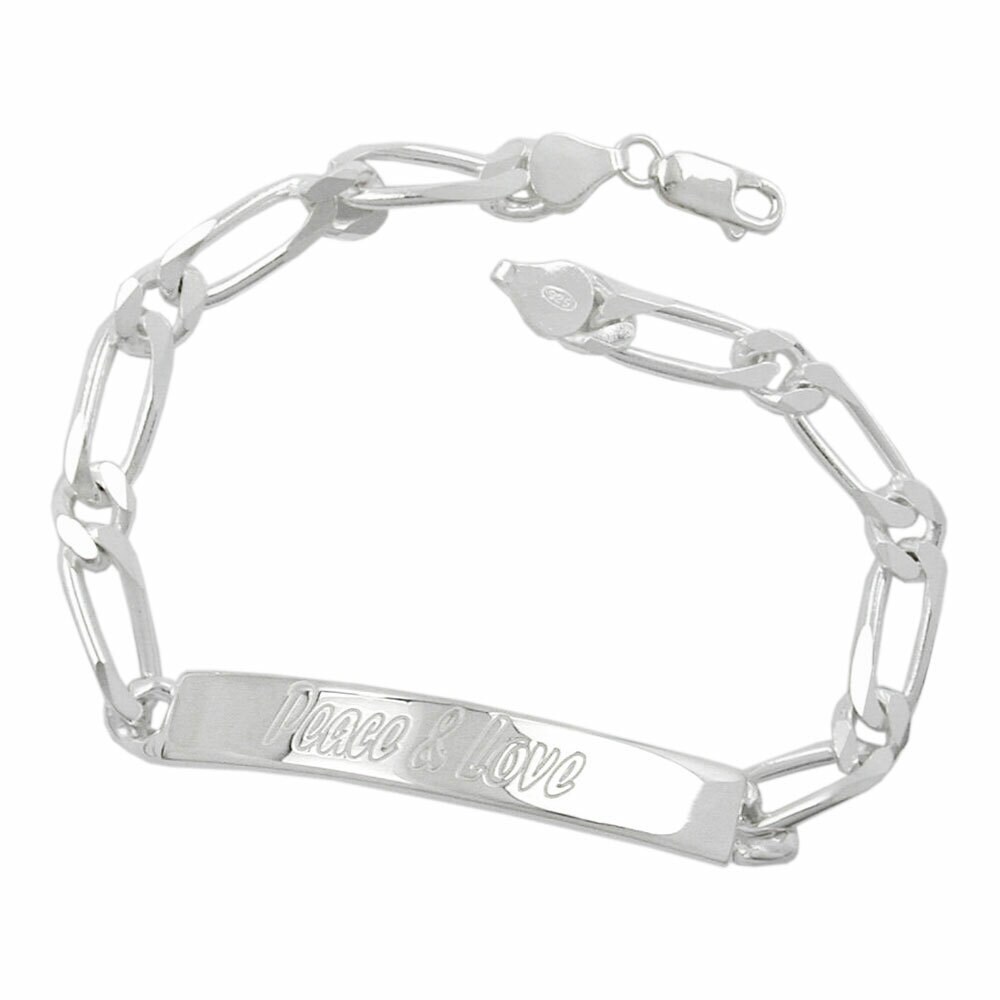 Gallay Schildarmband 6,5x2mm Figarokette Gravurplatte 45x7mm Peace & Love glänzend Silber 925 21cm
