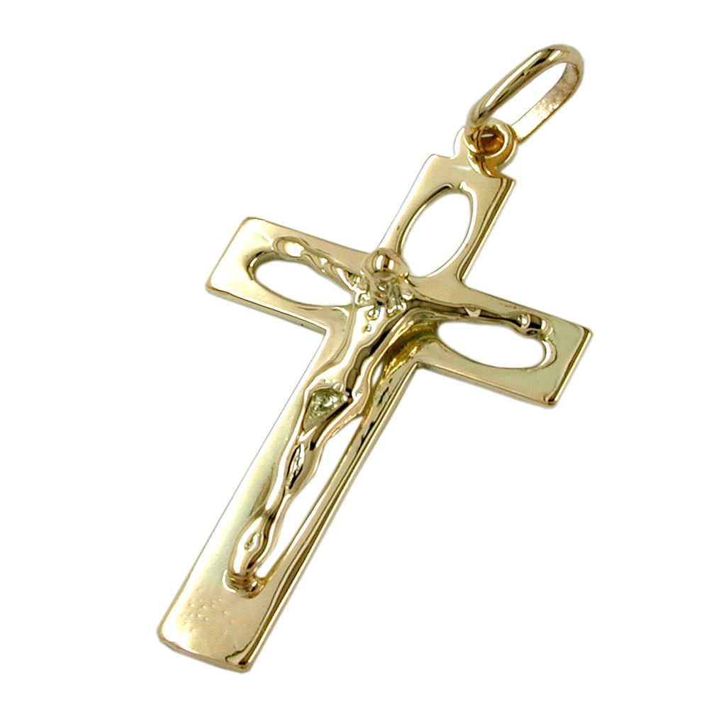 Gallay Anh&auml;nger 28x17mm Kreuz mit Jesus durchbrochen gl&auml;nzend 14Kt GOLD - Bild 1