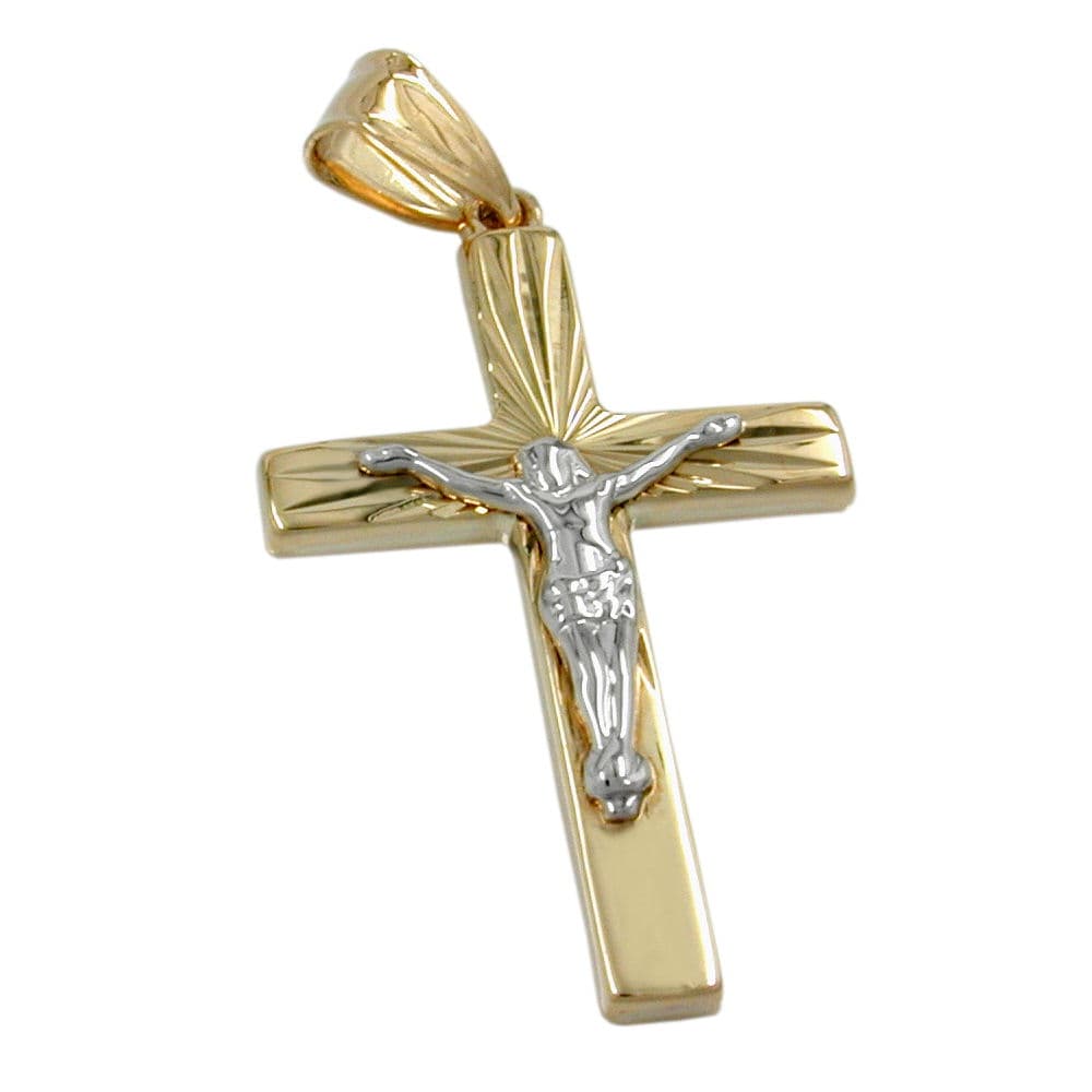 Gallay Anh&auml;nger 34x17mm Kreuz mit Jesus bicolor gl&auml;nzend diamantiert 9Kt GOLD - Bild 1