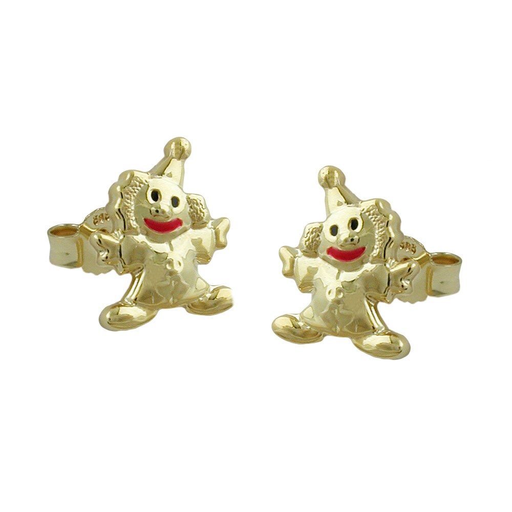 Gallay Ohrstecker Ohrring 8x6mm Clown glänzend farbig lackiert 9Kt GOLD