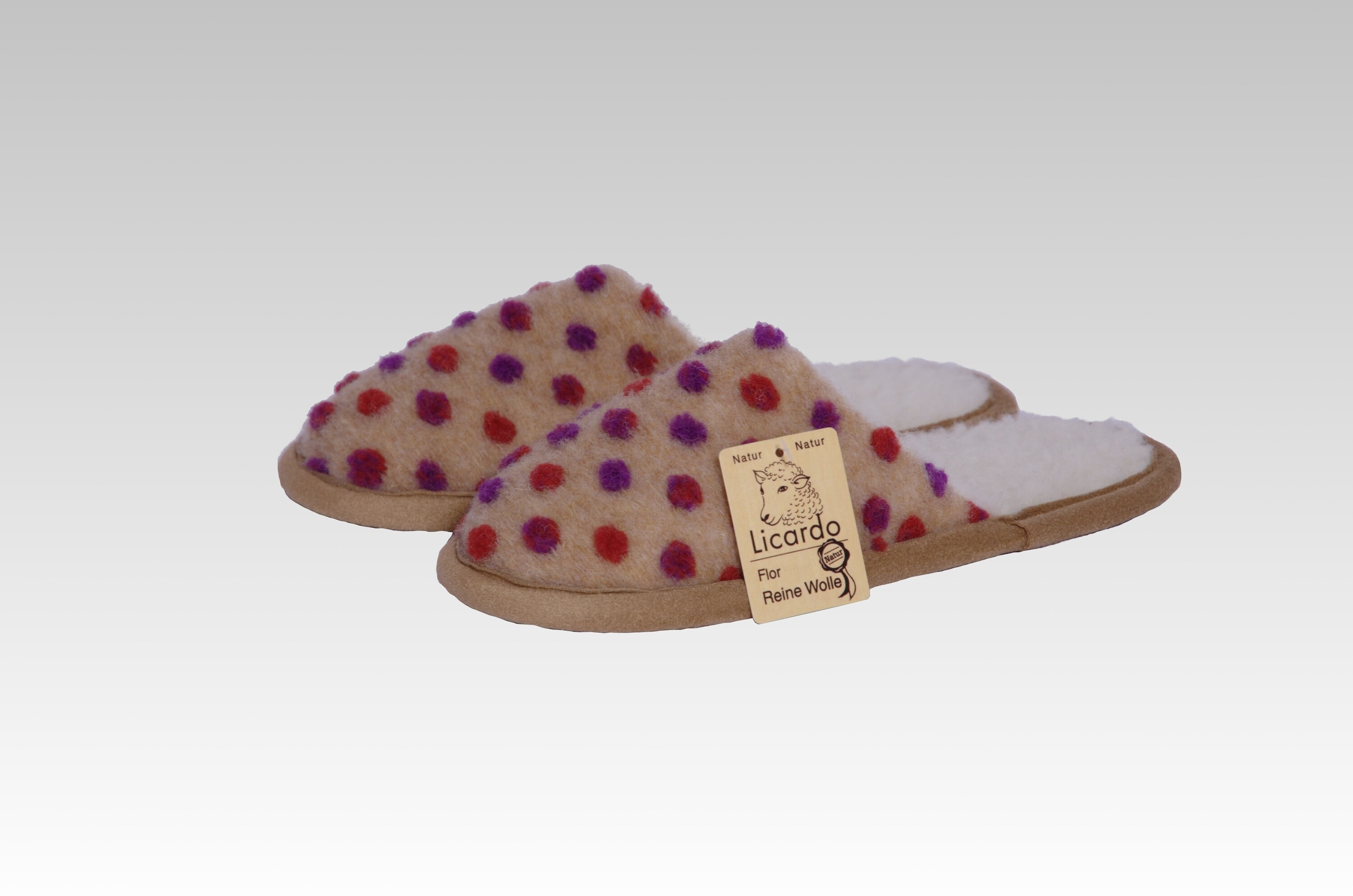 Linke Licardo Hausschuhe Pantoffel Wolle Noppen beige - Bild 1