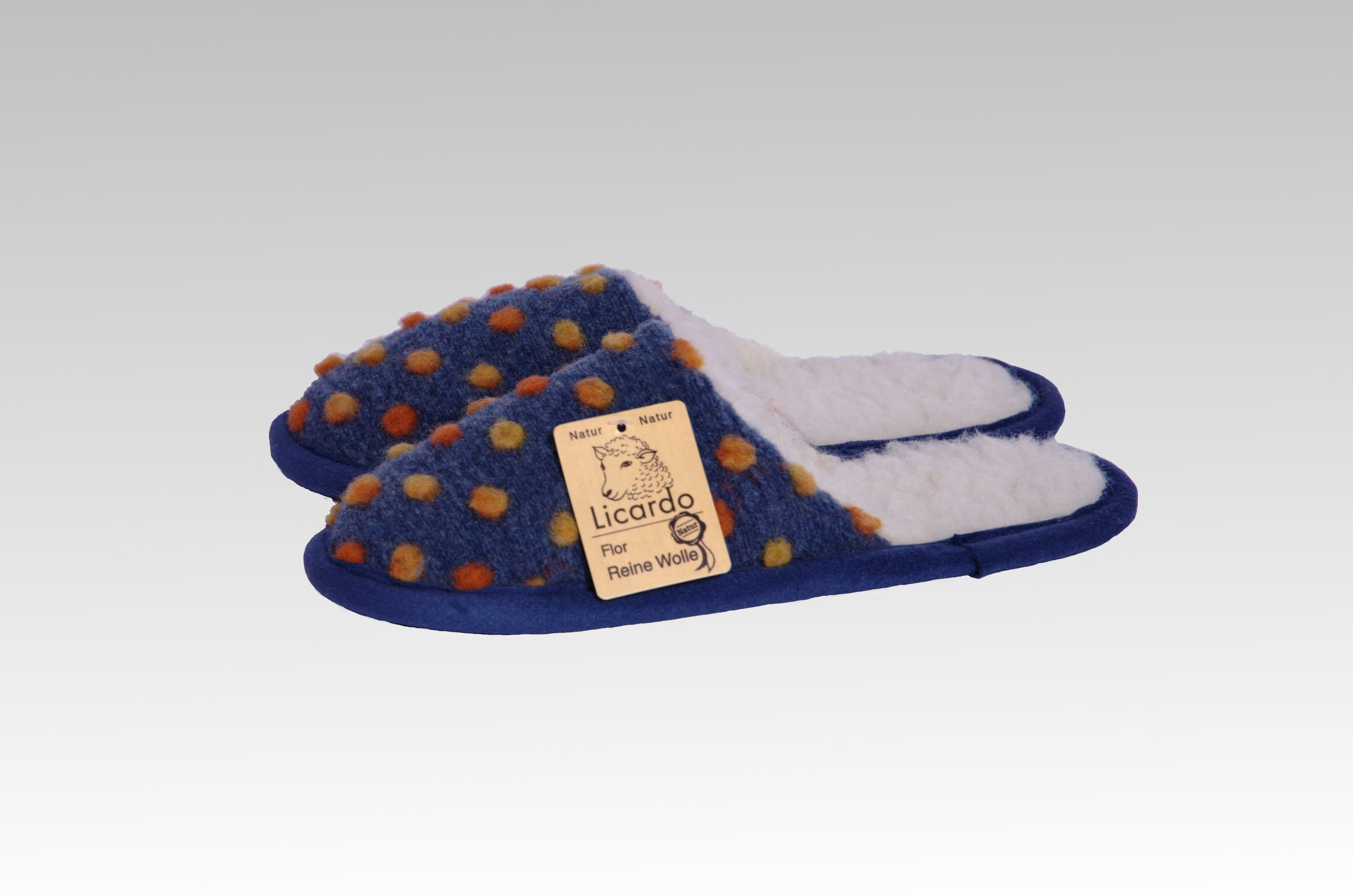 Linke Licardo Hausschuhe Pantoffel Wolle Noppen blau - Bild 1