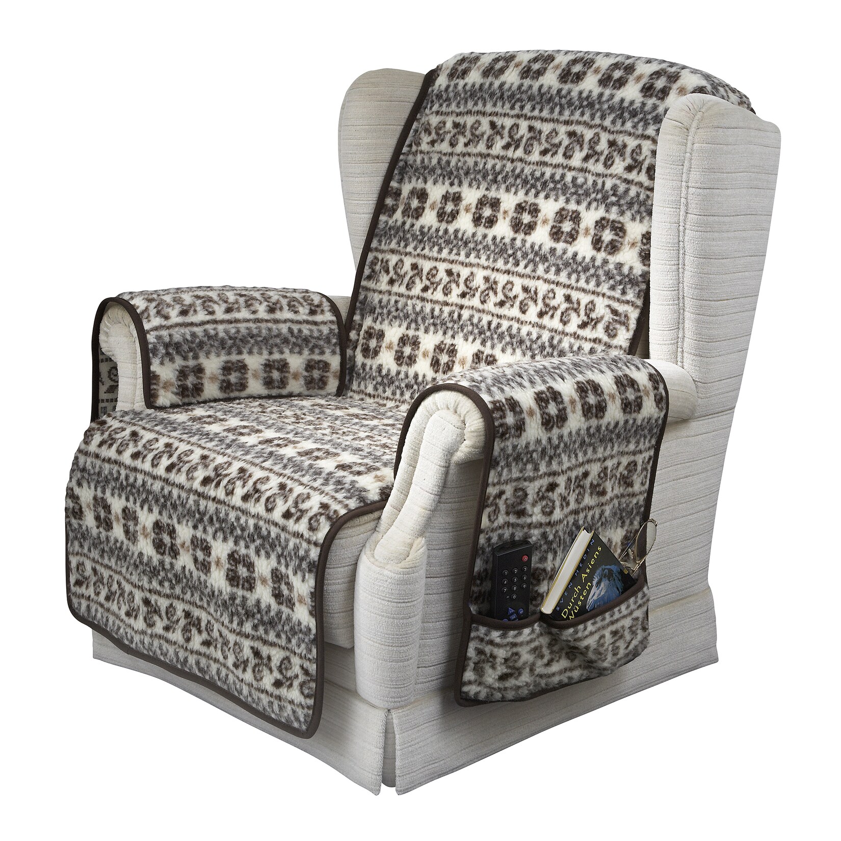 Linke Licardo Husse Kombinierter Armlehnen- und Sesselschoner Wolle Malmö 150 cm x 50 cm + 2 mal 70 cm x 40 cm mit 2 Taschen
