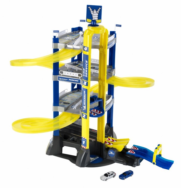Theo Klein Michelin Service Parkhaus mit 4 Ebenen - mit Wippe, Sprungschanze und Rundenz&auml;hler, doppelte Abfahrtsrampen f&uuml;r Rennen, Aufzug und 2 Autos  - Geeignet f&uuml;r Kinder ab 3 Jahren - Bild 1