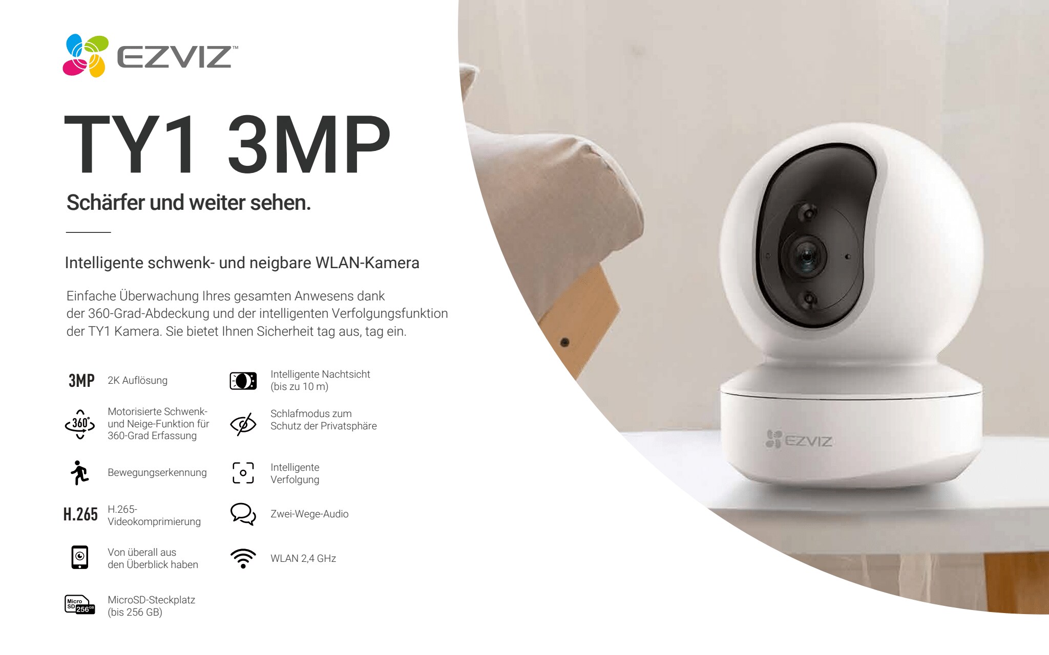 EZVIZ TY1 3MP Indoor Schwenk / Neige &Uuml;berwachungskamera Dome - Bild 1