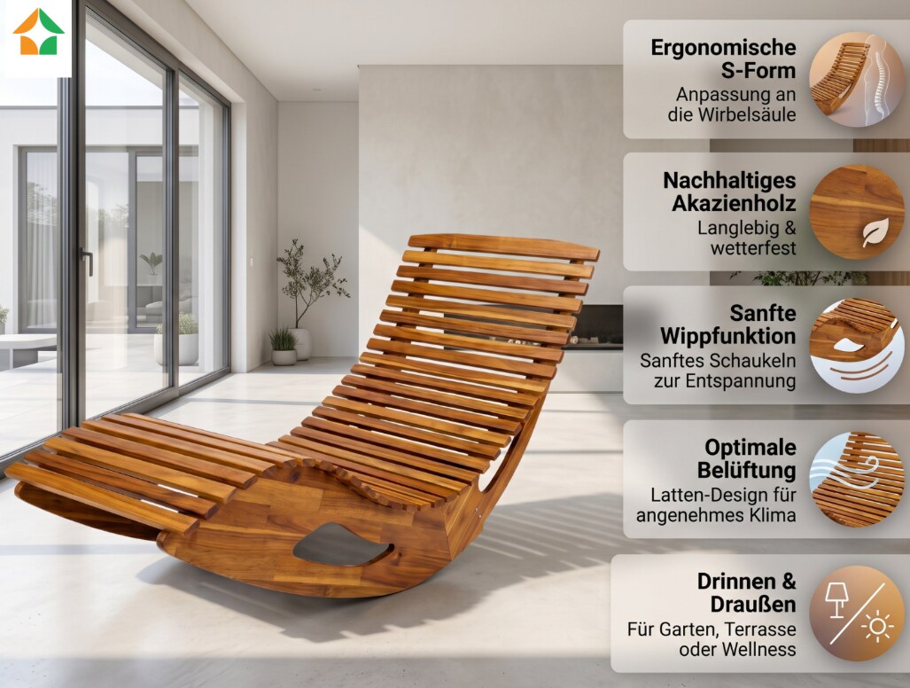Ergonomische Schwungliege aus Akazienholz