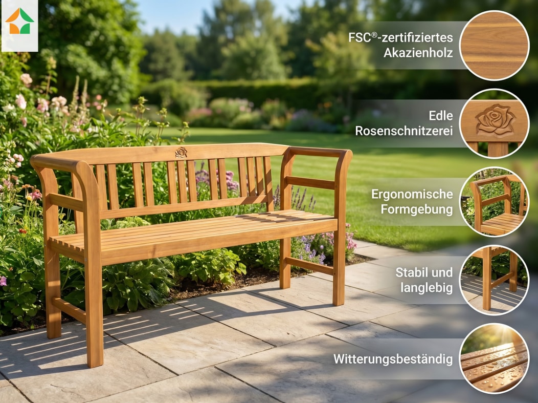 3-Sitzer Gartenbank aus Akazienholz, ca. 157 x 49 x 82cm - Rose - Bild 1