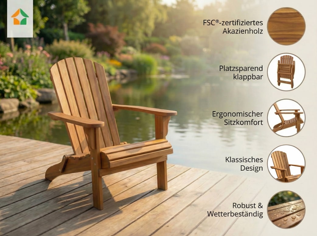Klappbarer Adirondack Liegestuhl aus Akazienholz, ca. 84 x 69 x 93 cm - Braun - Bild 1