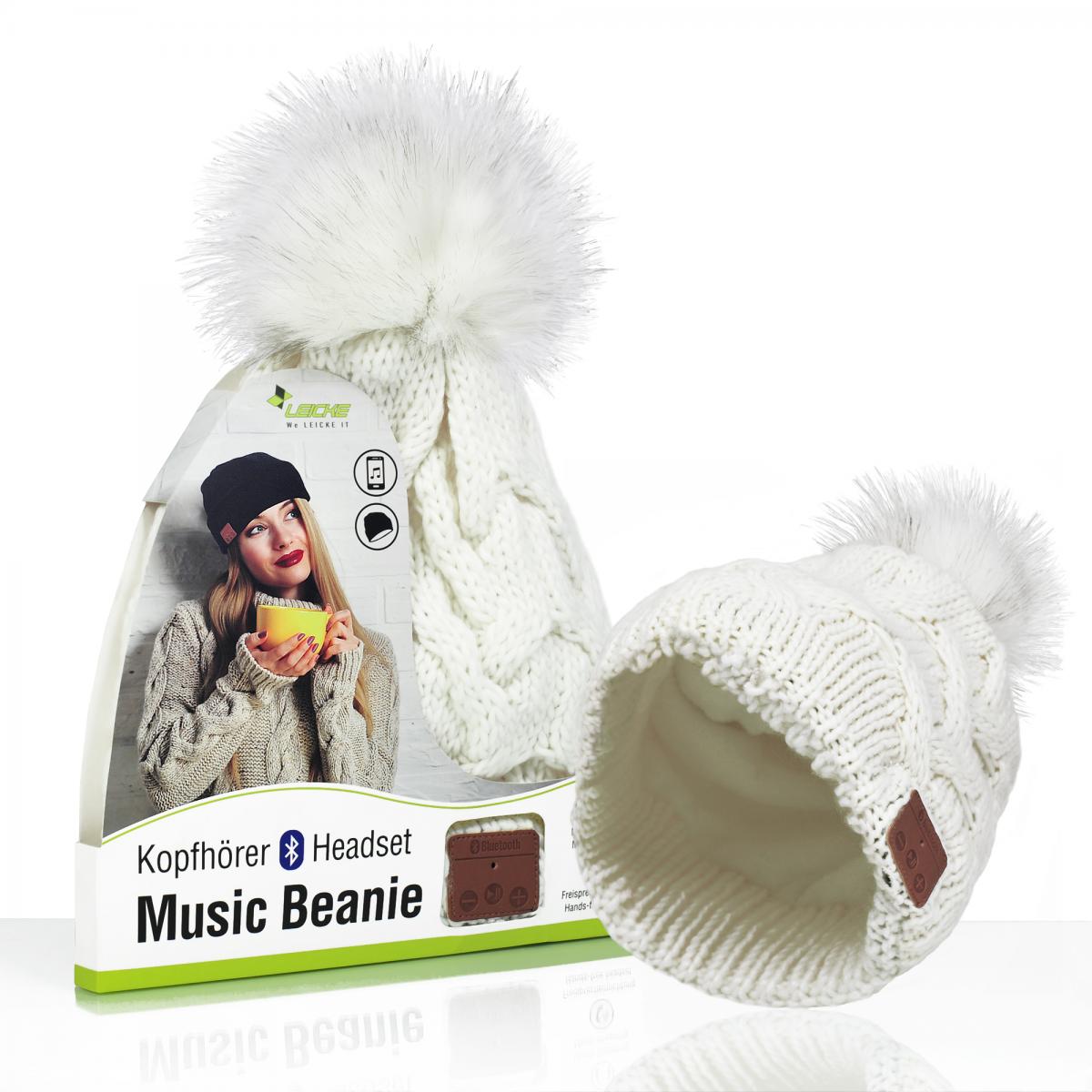 Sharon Music Beanie Bluetooth Kopfh&ouml;rer-M&uuml;tze mit Zopfmuster cremewei&szlig; - Bild 1