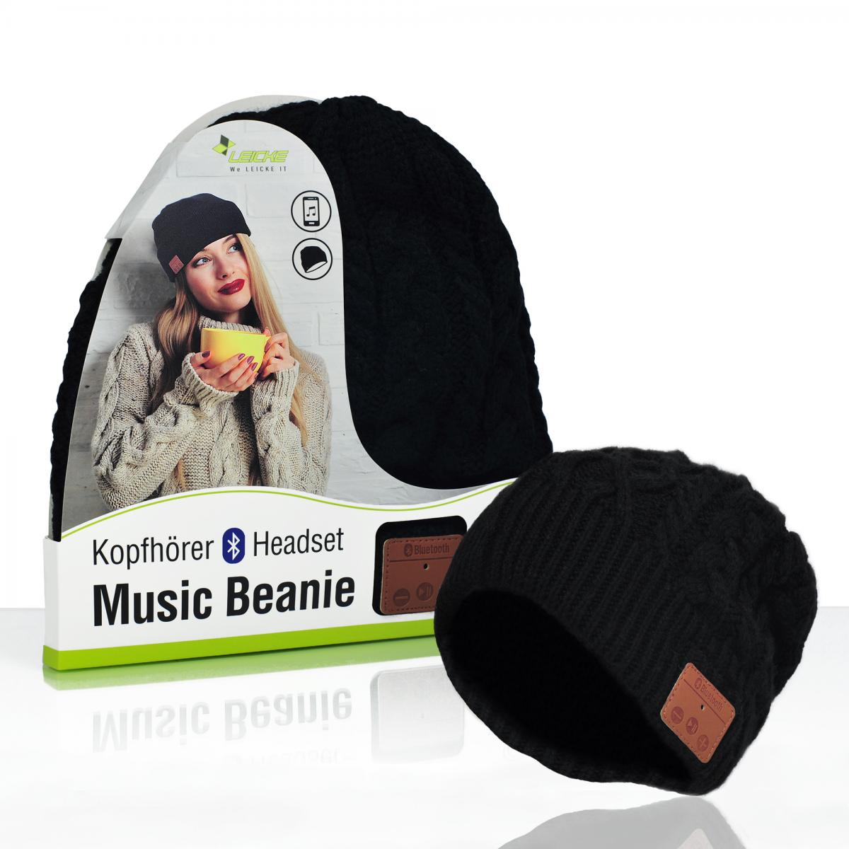 Sharon Music Beanie Bluetooth Kopfh&ouml;rer-M&uuml;tze mit Zopfmuster schwarz - Bild 1
