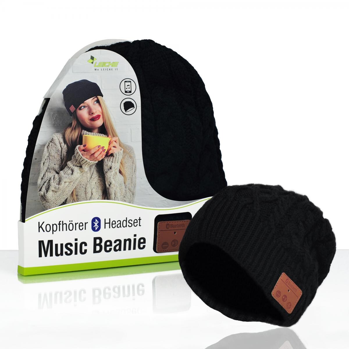 Sharon Music Beanie Bluetooth Kopfhörer-Mütze mit Zopfmuster schwarz | 04050296672296